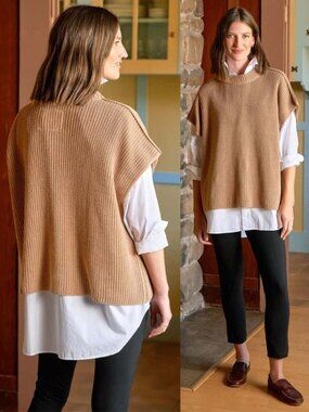 Frank & Eileen Montecito Vest Camel Brown Pullover Pure Italian Cotton Sweater M